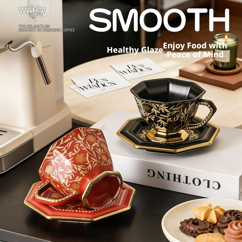 Coffee Tea Festival - Octagon Vintage Ceramic Coffee Cup Saucer
