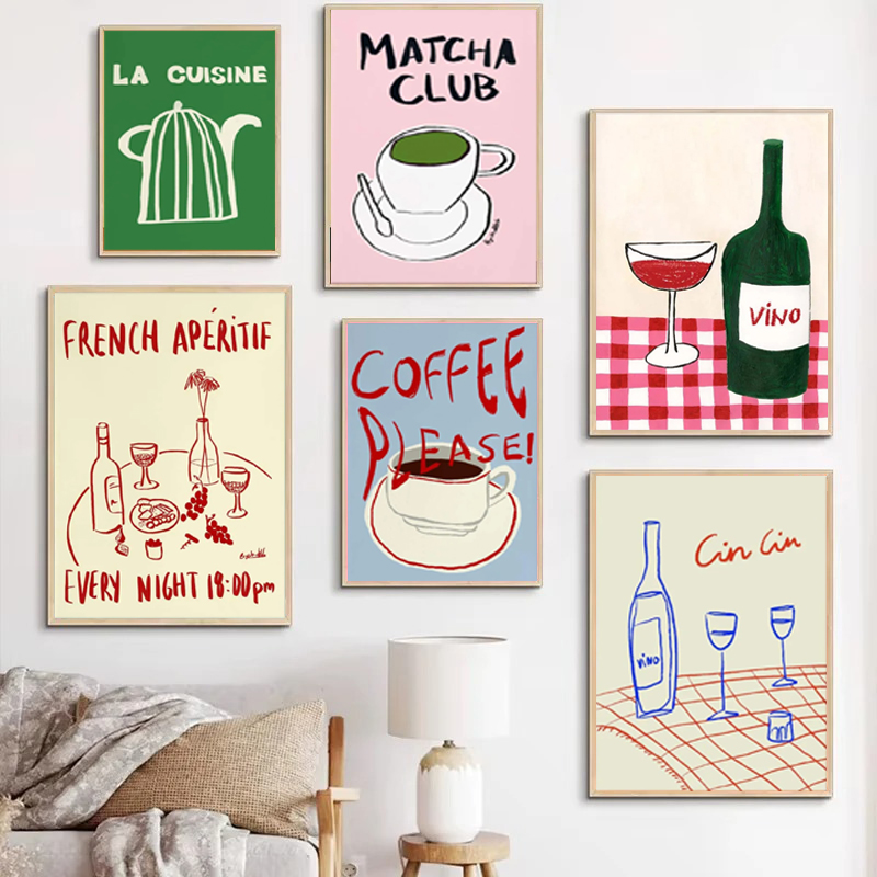 Coffee Tea Drawing - 1PC frameless decorative art print,Colorful Drawings