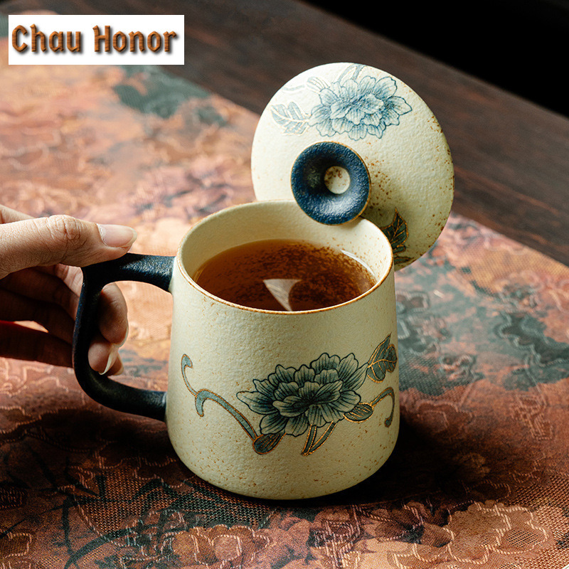 330ml Blue And White Flint Red - Coffee Tea Drawing ulasan dan harga