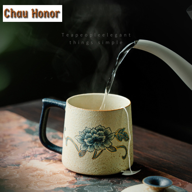 330ml Blue And White Flint Red - Coffee Tea Drawing ulasan dan harga