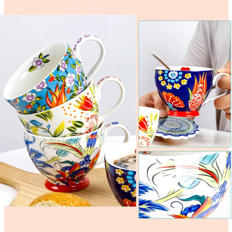 Colored Flower Ceramic Breakfa - Coffee Tea And Cocoa ulasan dan harga